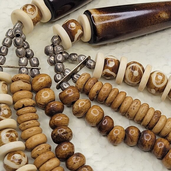 Multistrand Wooden Bead Necklace, Wood Inspired necklace  & earrings Set - Picture 8 of 14